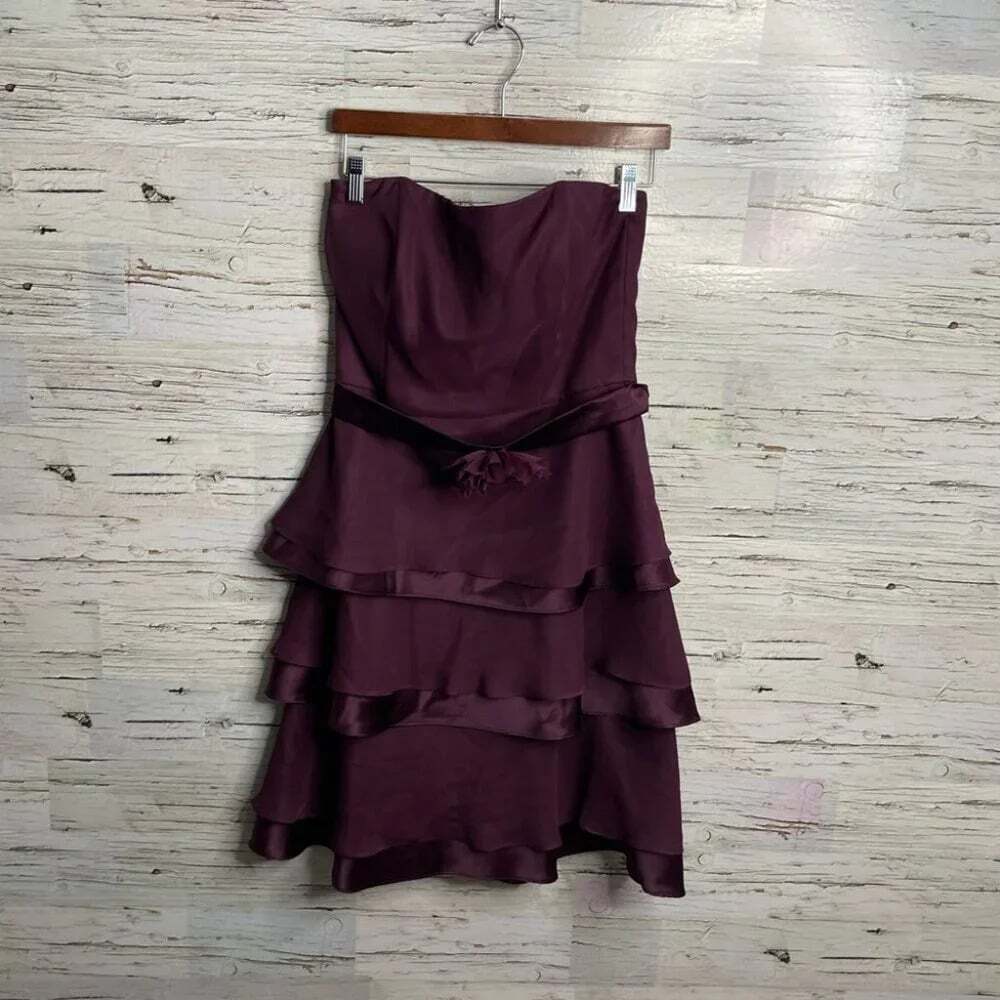 After six vintage size 10 purple strapless dress with belt ruffle
